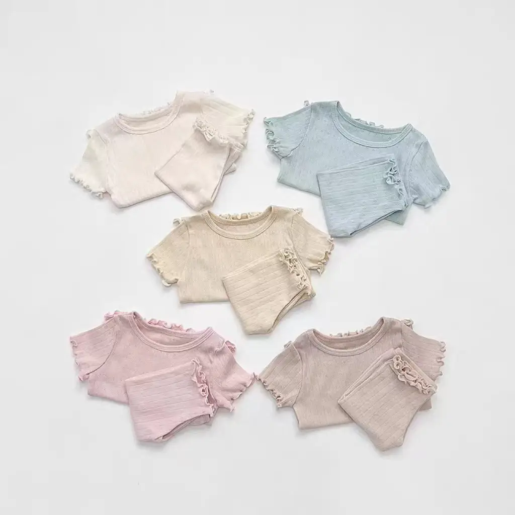 Kids Hollow Out Summer Capri Pants Set Multi Color