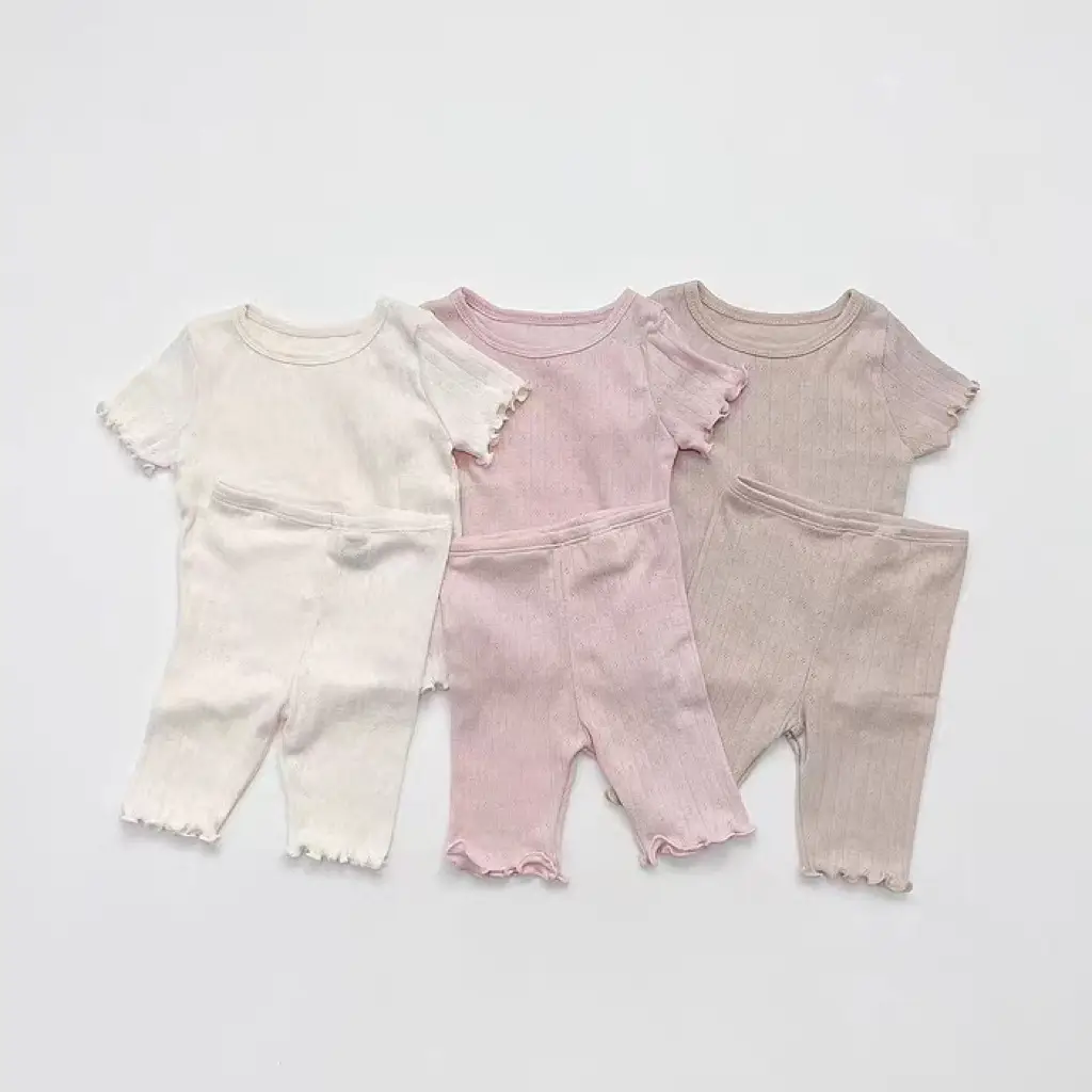Kids Hollow Out Summer Capri Pants Set Multi Color