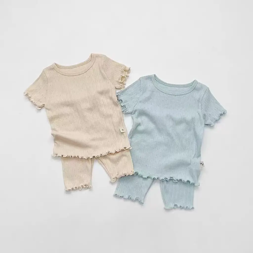Kids Hollow Out Summer Capri Pants Set Multi Color