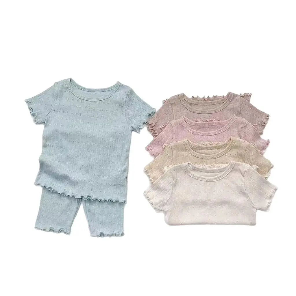 Kids Hollow Out Summer Capri Pants Set Multi Color