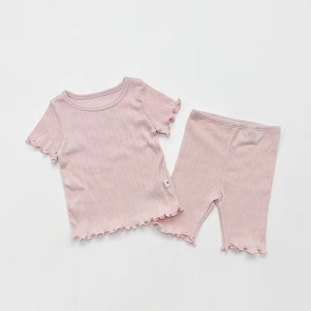 Kids Hollow Out Summer Capri Pants Set Multi Color
