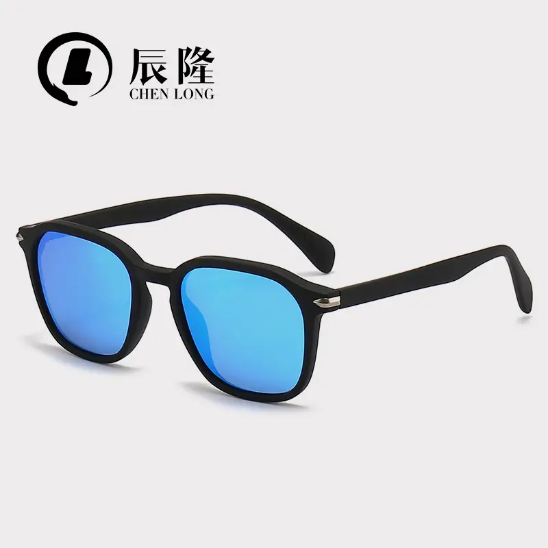 Men's Black Rivet Sunglasses with Blue Lensed Polarized Design