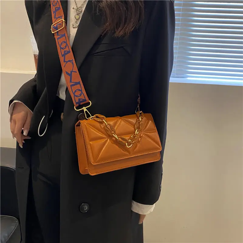 Women Embossed Square Bag Blue Wide Strap - Image 7