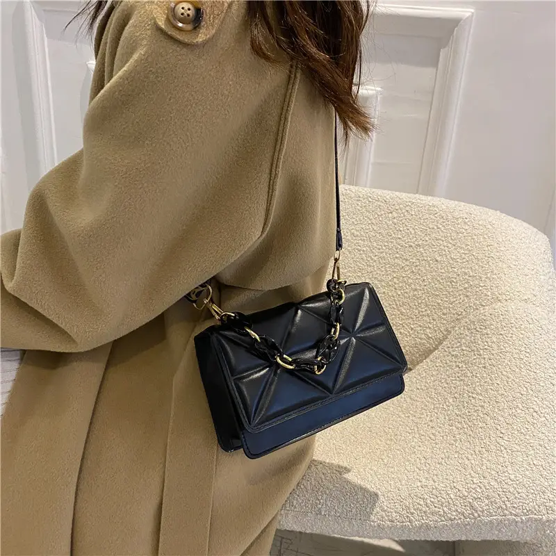 Women Embossed Square Bag Blue Wide Strap - Image 8