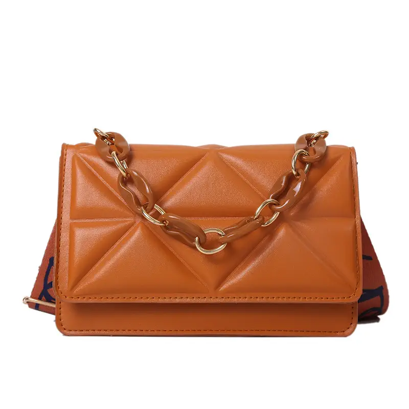 Women Embossed Square Bag Blue Wide Strap - Image 9