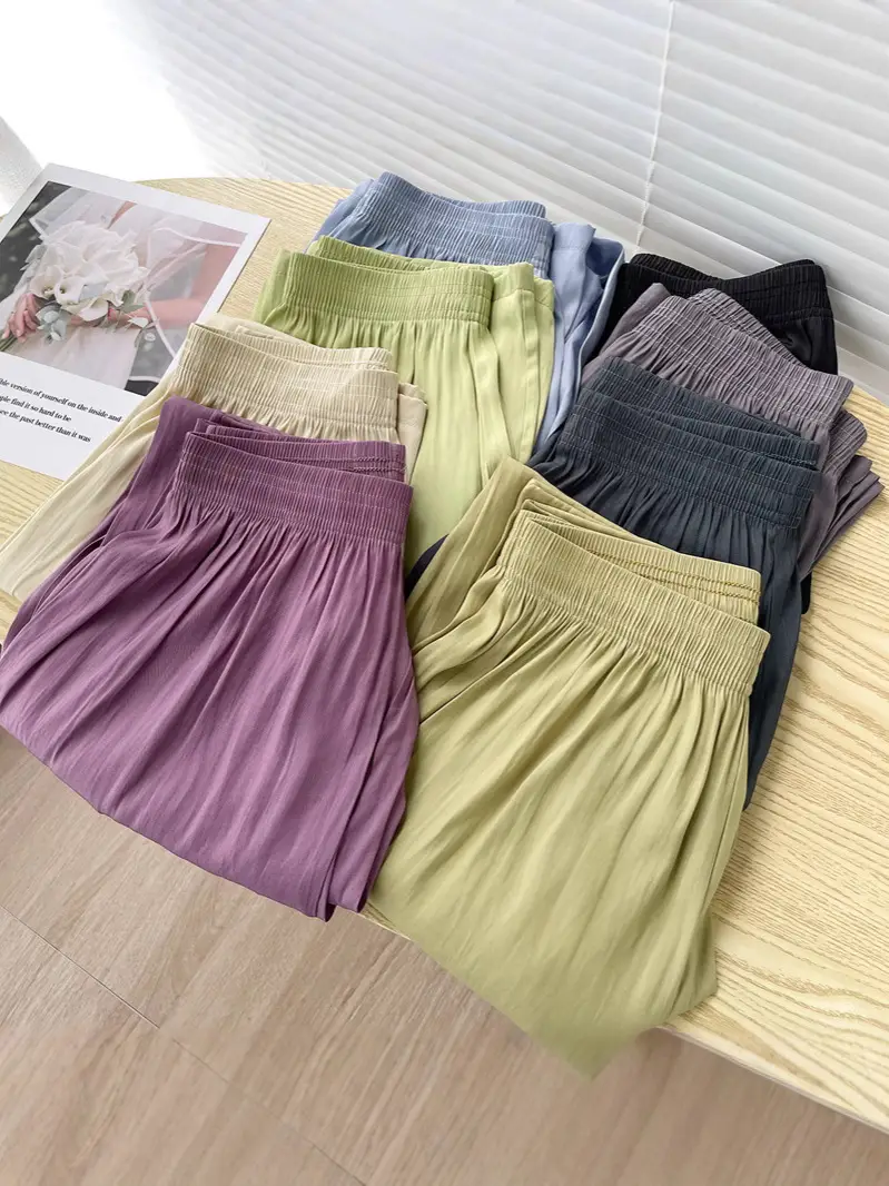 Women Ice Silk Wide Leg Pants Summer Cool Sun Protection