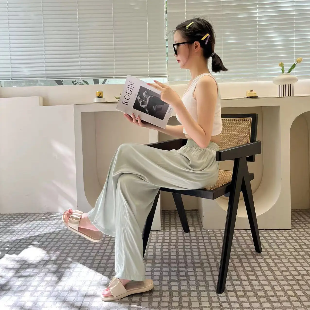 Women Ice Silk Wide Leg Pants Summer Cool Sun Protection — feature 10