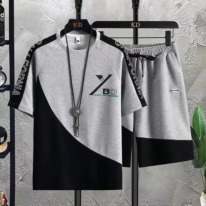Men's Black White Casual Shorts Set Large - Image 3