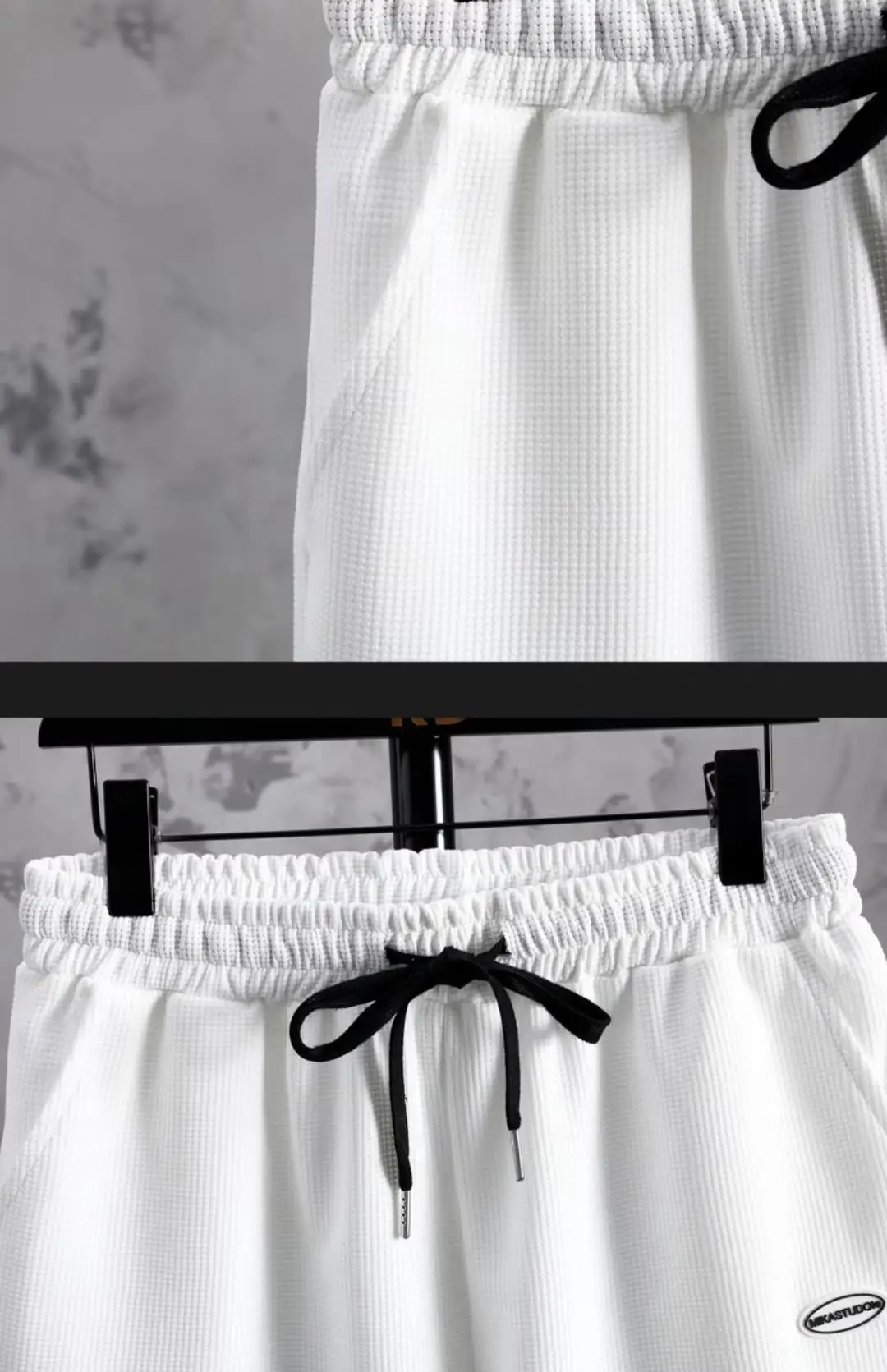 Men's Black White Casual Shorts Set Large — feature 11