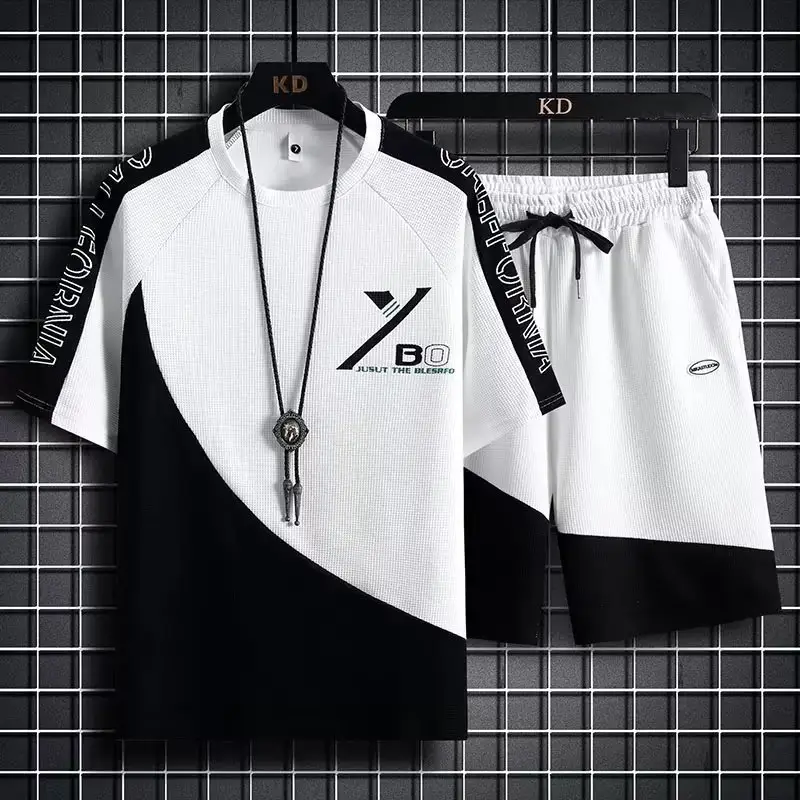 Men's Black White Casual Shorts Set Large — feature 6