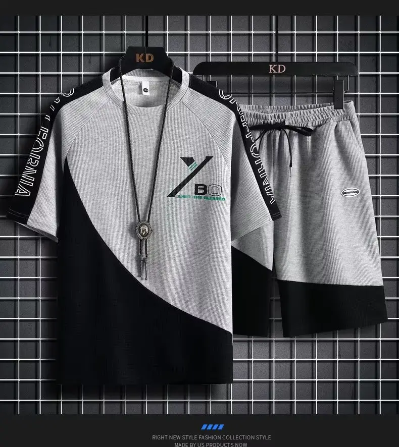 Men's Black White Casual Shorts Set Large — feature 7