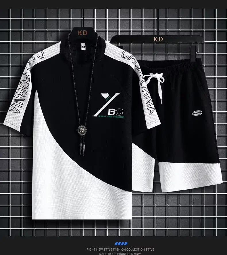 Men's Black White Casual Shorts Set Large — feature 8