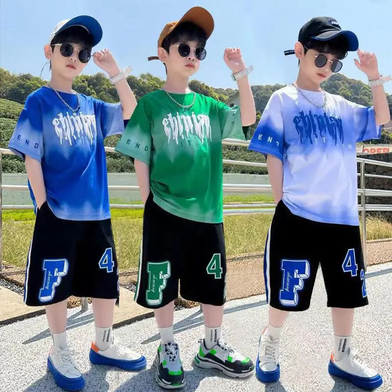 Green Tie-Dye Boys Summer T-Shirt Shorts Set - Image 4