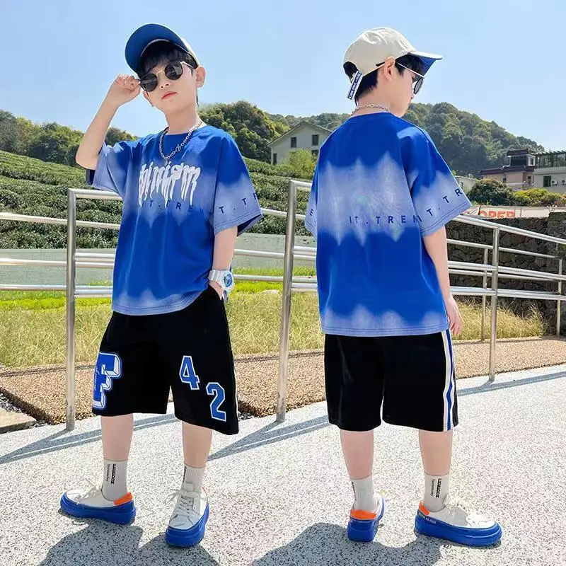 Green Tie-Dye Boys Summer T-Shirt Shorts Set - Image 2