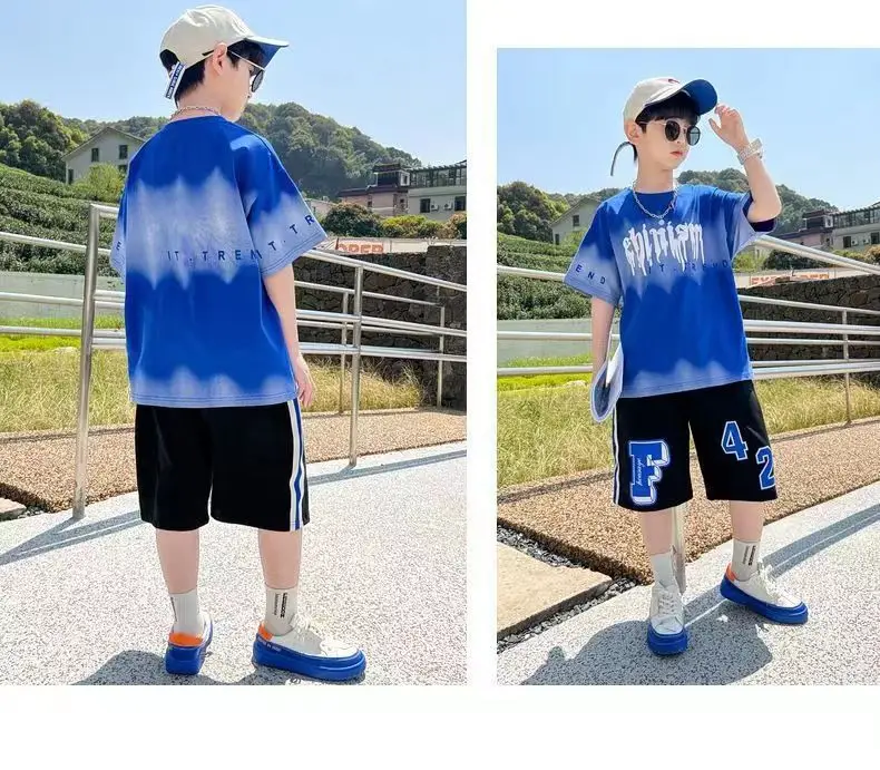 Green Tie-Dye Boys Summer T-Shirt Shorts Set — feature 11