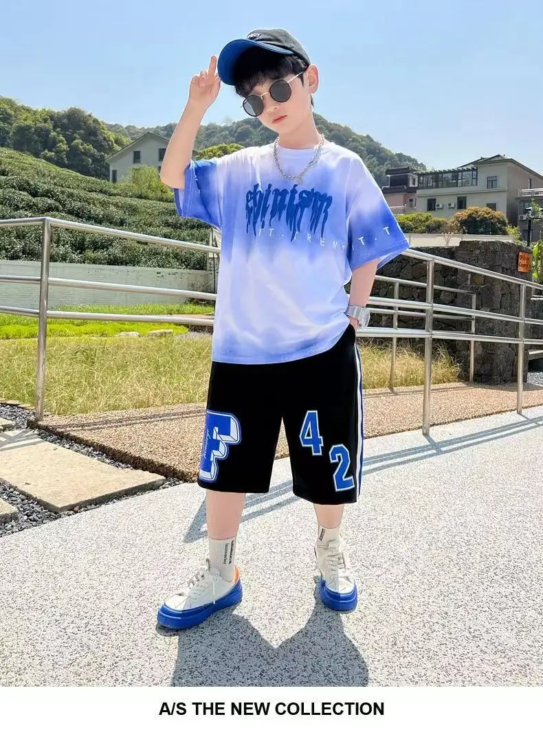 Green Tie-Dye Boys Summer T-Shirt Shorts Set — feature 7