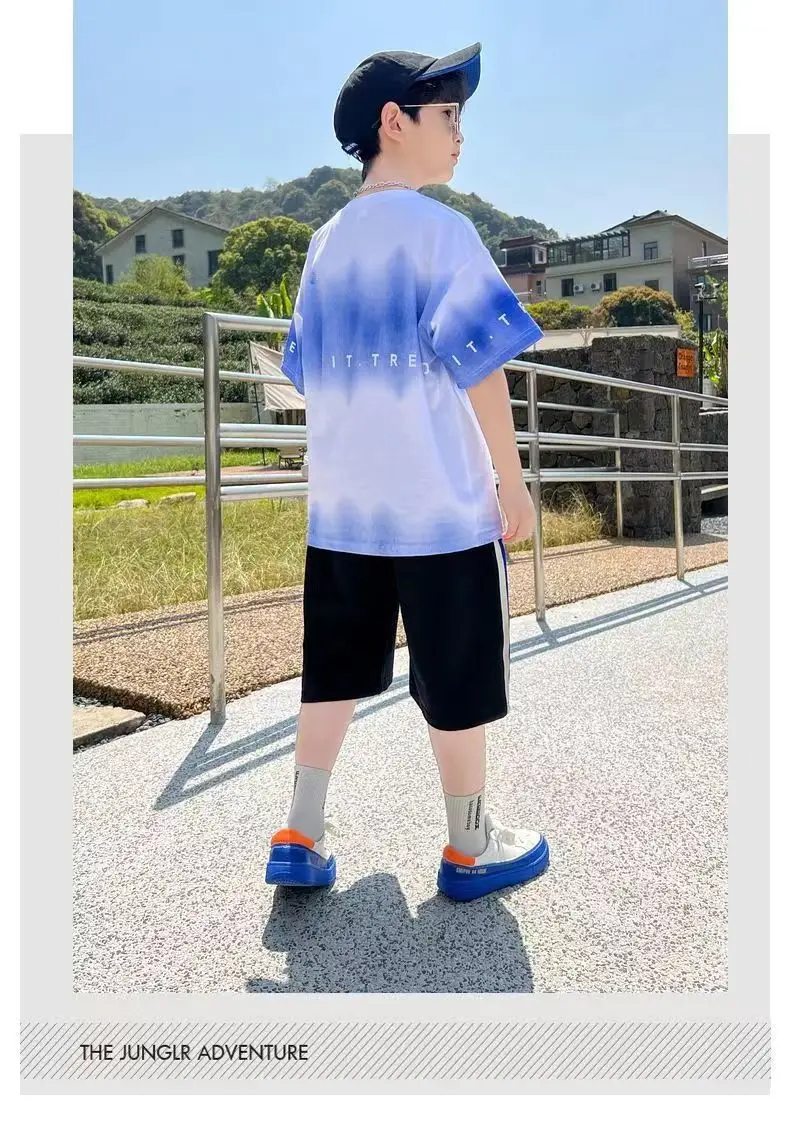 Green Tie-Dye Boys Summer T-Shirt Shorts Set — feature 8