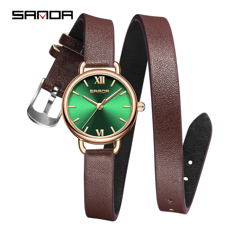Sanda Rose Gold Women's Quartz Watch Brown Leather Strap