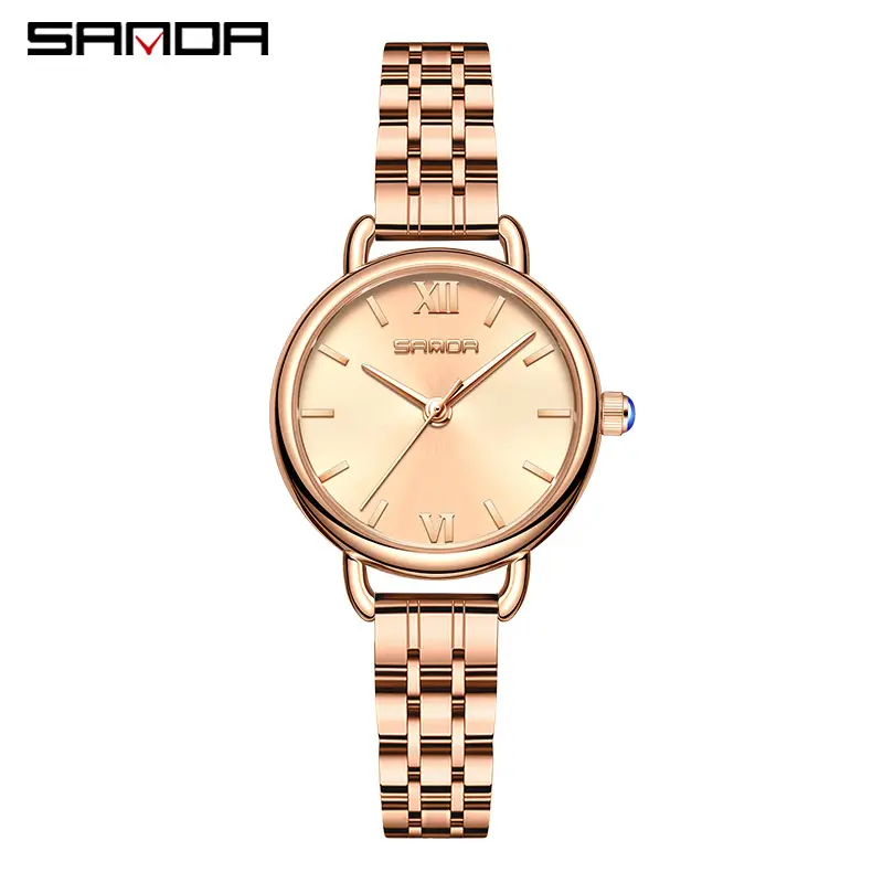 Sanda Rose Gold Women's Quartz Watch Brown Leather Strap