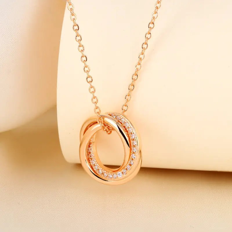Gold Cross-Circle Necklace for Women with Crystal Accents — feature 6