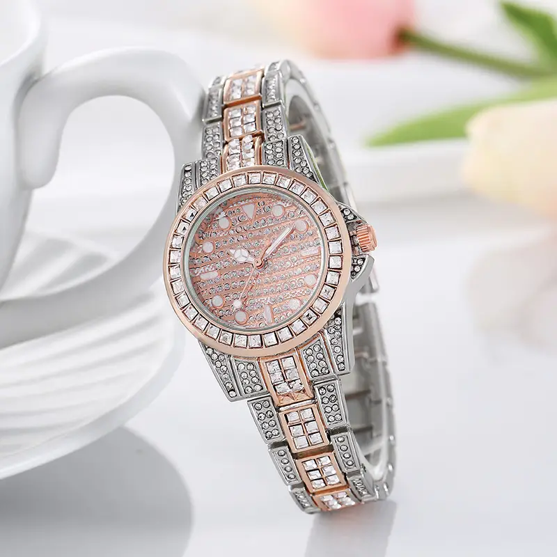 Diamond-Embedded Women's Quartz Watch Silver