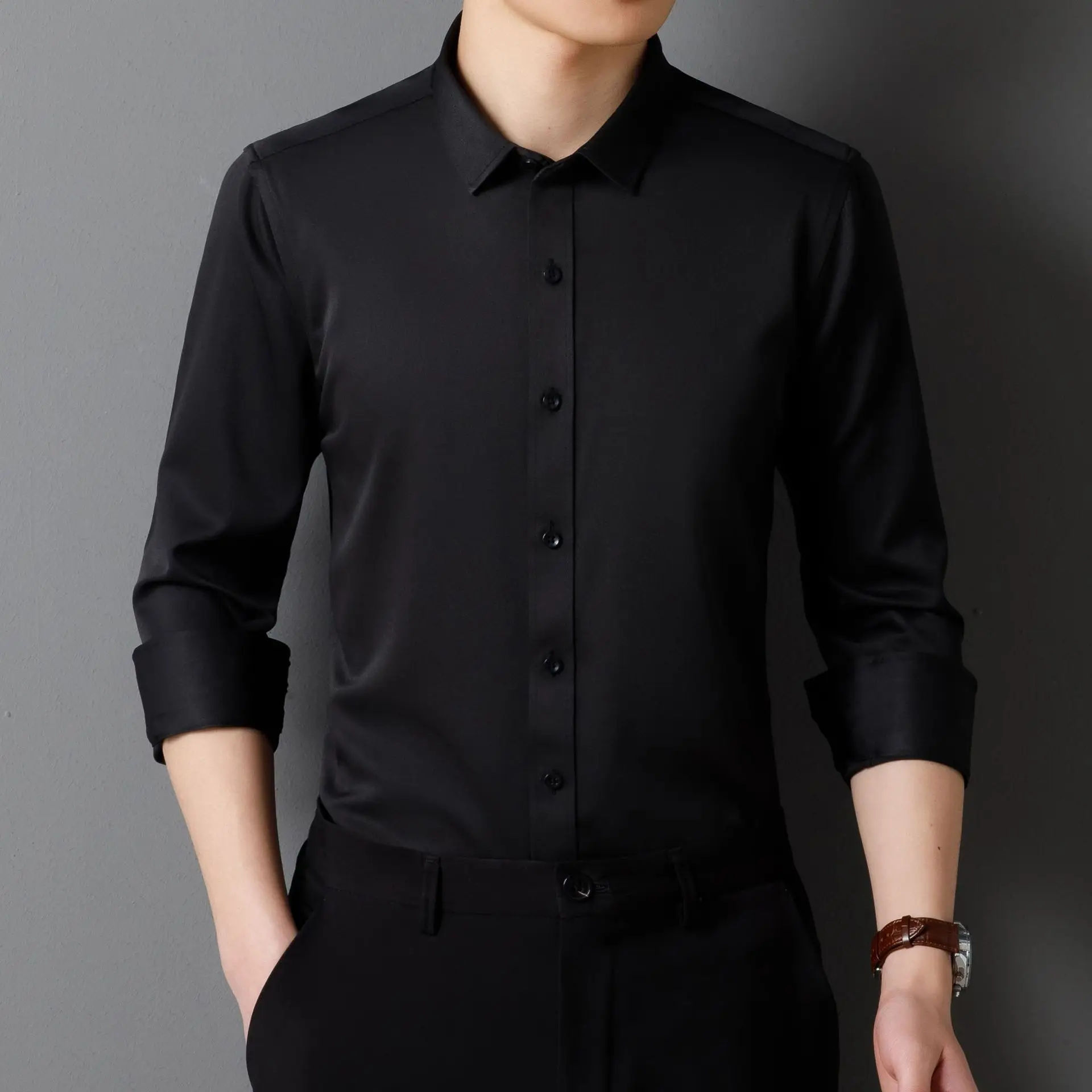 Stretch Long Sleeve Pocket-Black