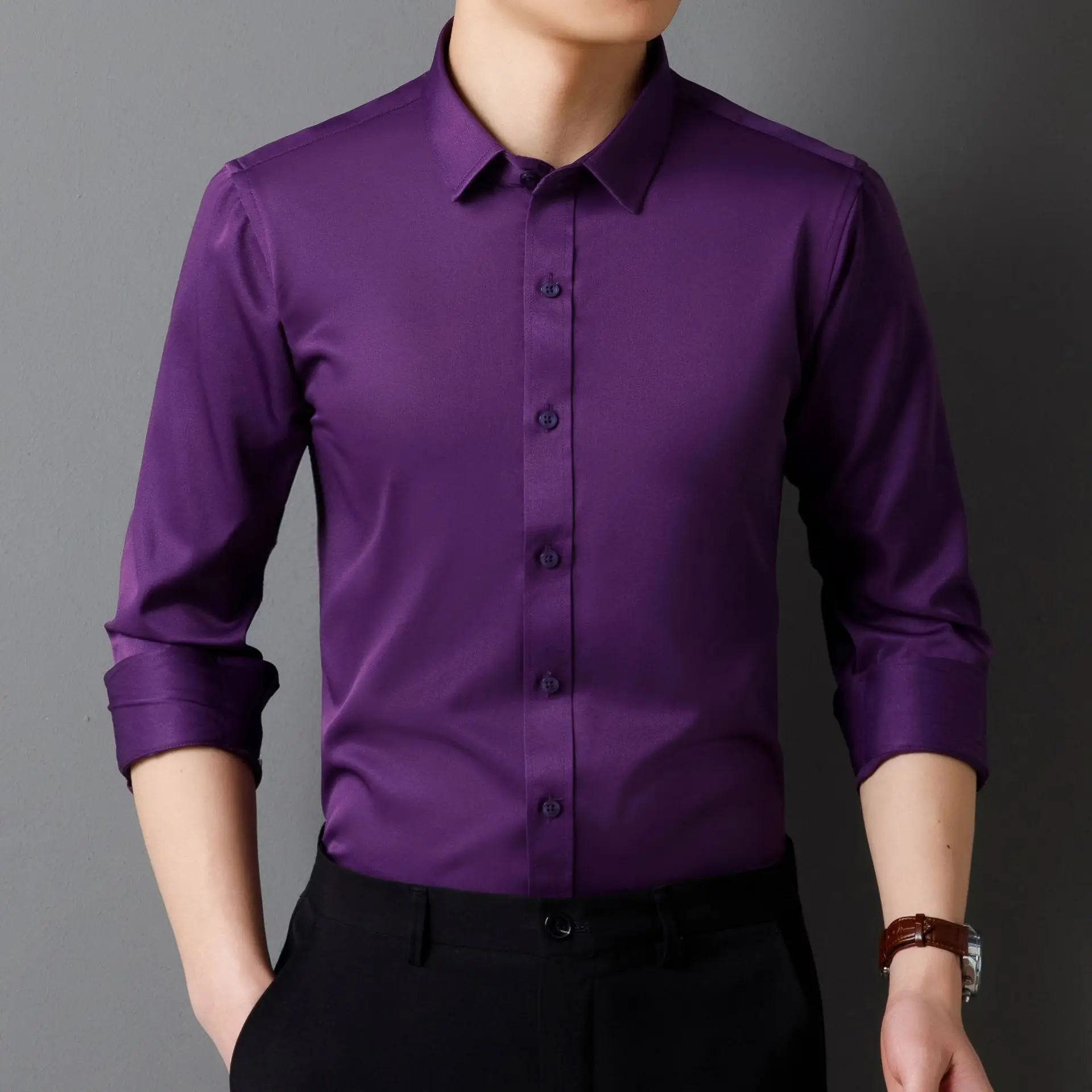 Stretch Long Sleeve Pocket-Free Purple