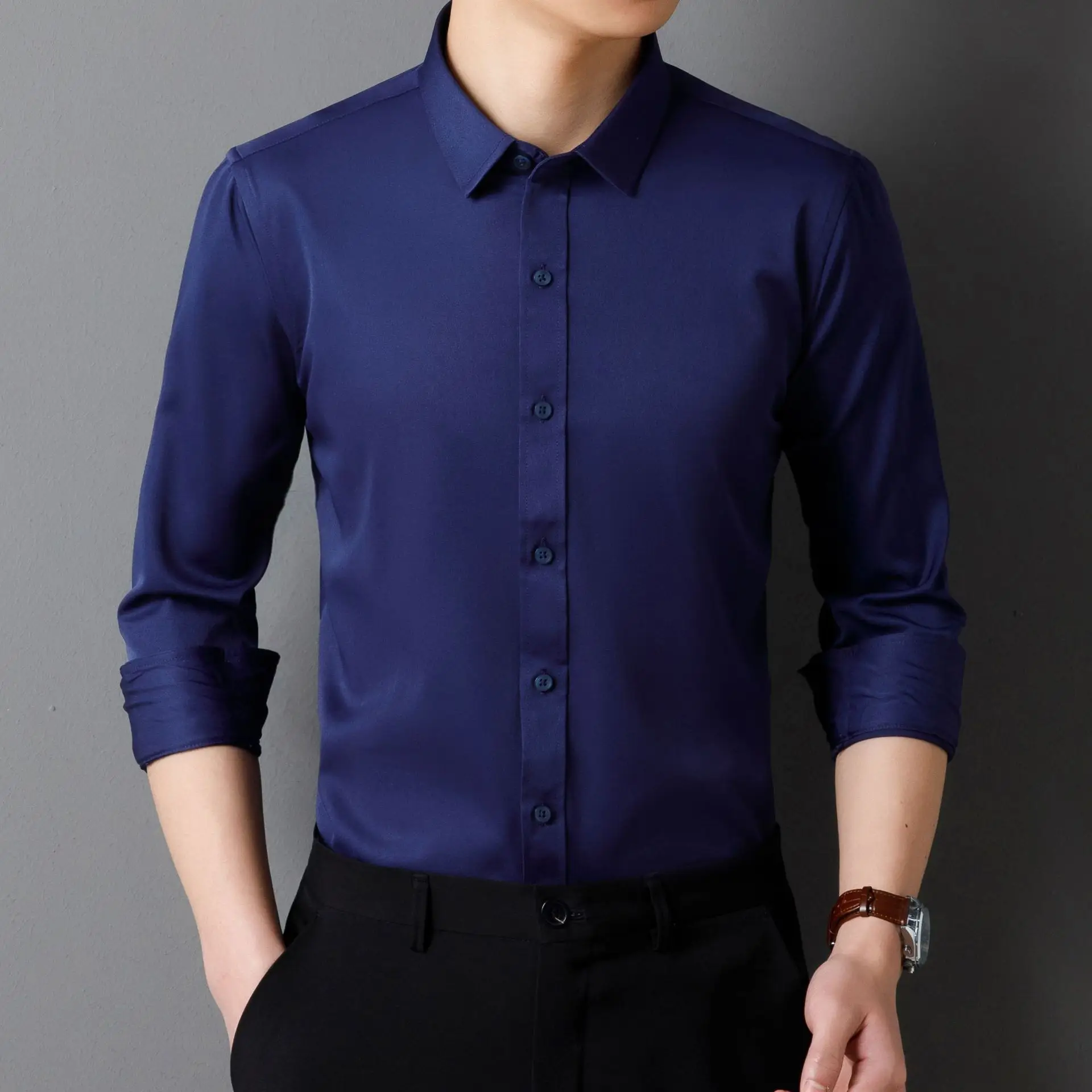 Purple Men's Long Sleeve Slim Fit Shirt - Image 8