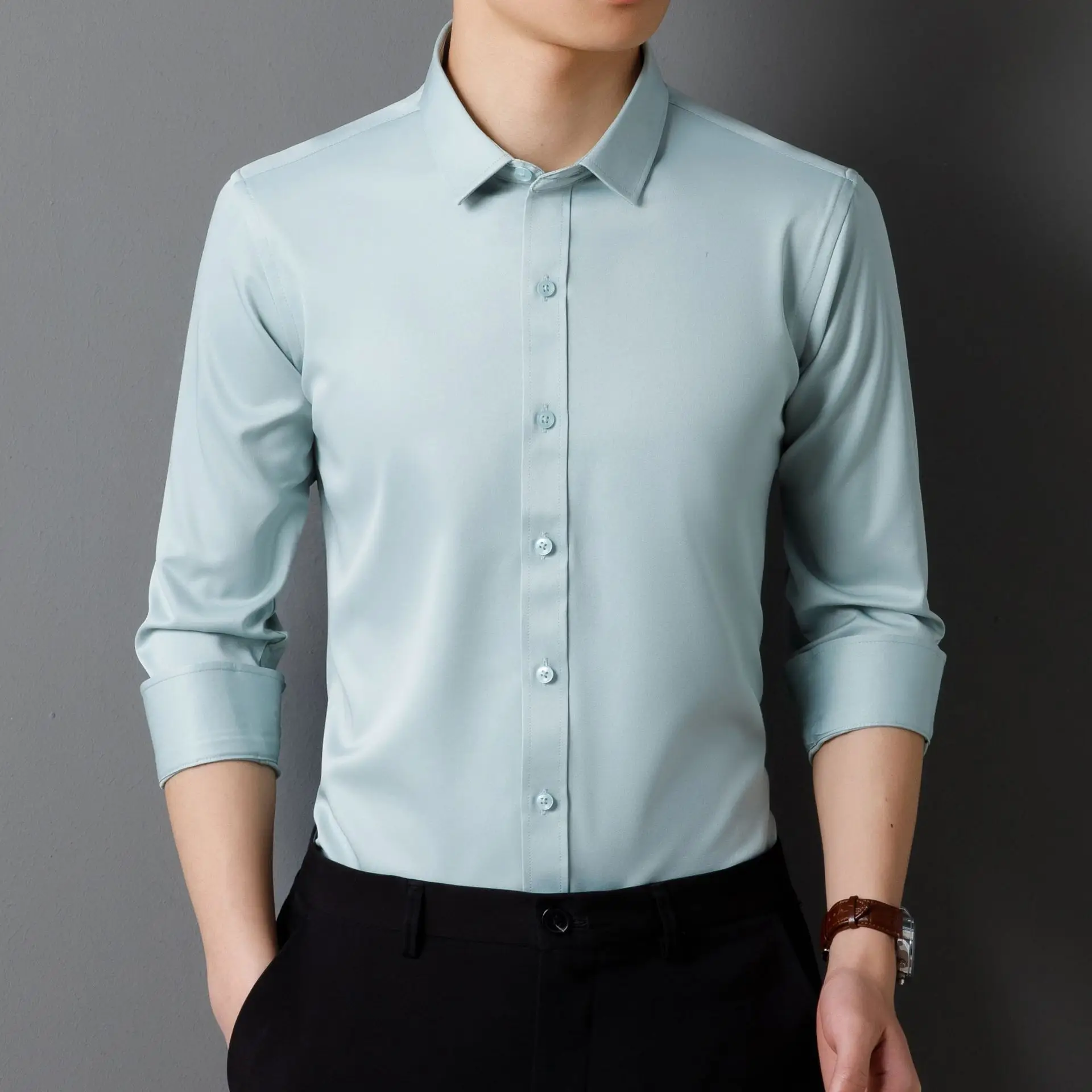 Purple Men's Long Sleeve Slim Fit Shirt - Image 10