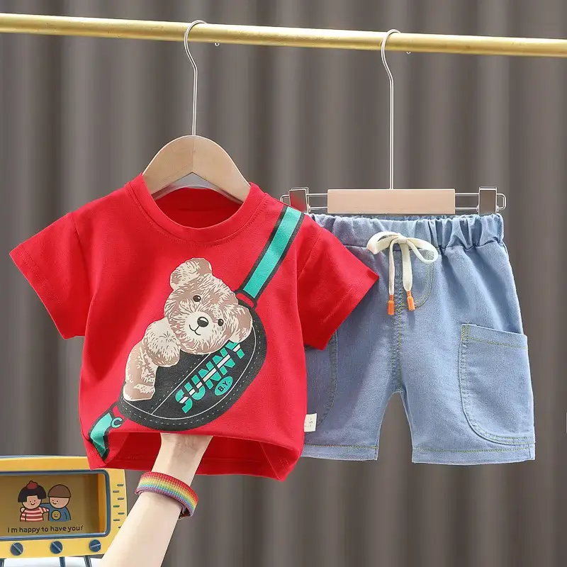 Wu Xiaoqi Kids Red Bear Print Shorts Set 2024 - Image 6