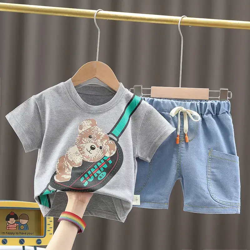 Wu Xiaoqi Kids Red Bear Print Shorts Set 2024 - Image 8