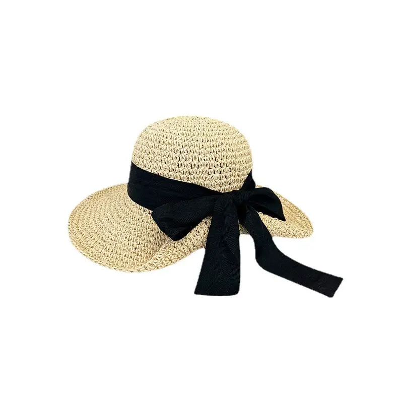 Women Straw Bow Cap Wide Brim Pink Letter - Image 71