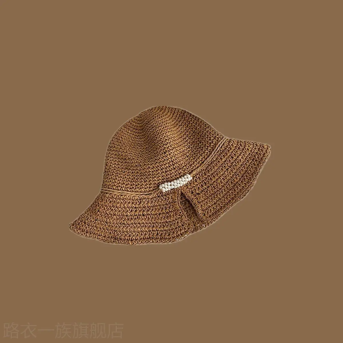 Women Straw Bow Cap Wide Brim Pink Letter - Image 11