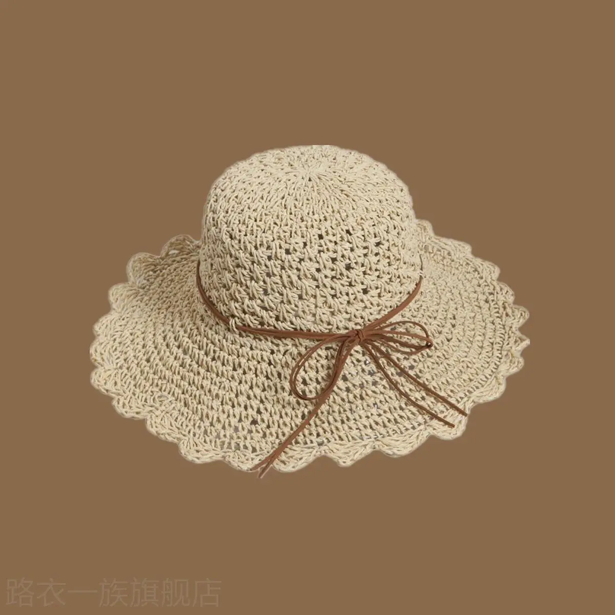Women Straw Bow Cap Wide Brim Pink Letter - Image 30