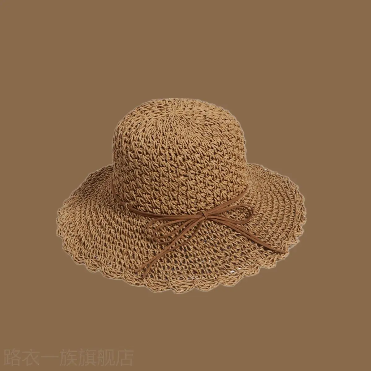 Women Straw Bow Cap Wide Brim Pink Letter - Image 31