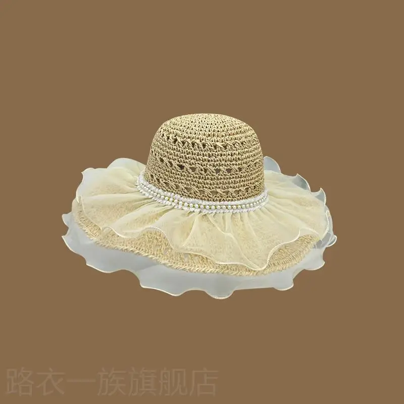 Women Straw Bow Cap Wide Brim Pink Letter - Image 36