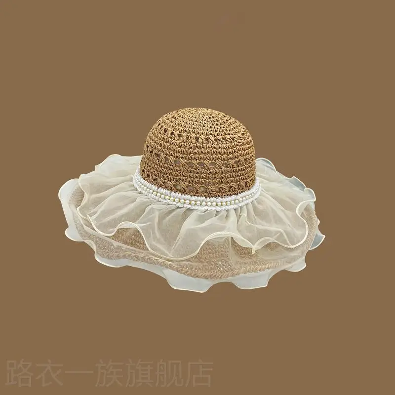 Women Straw Bow Cap Wide Brim Pink Letter - Image 37
