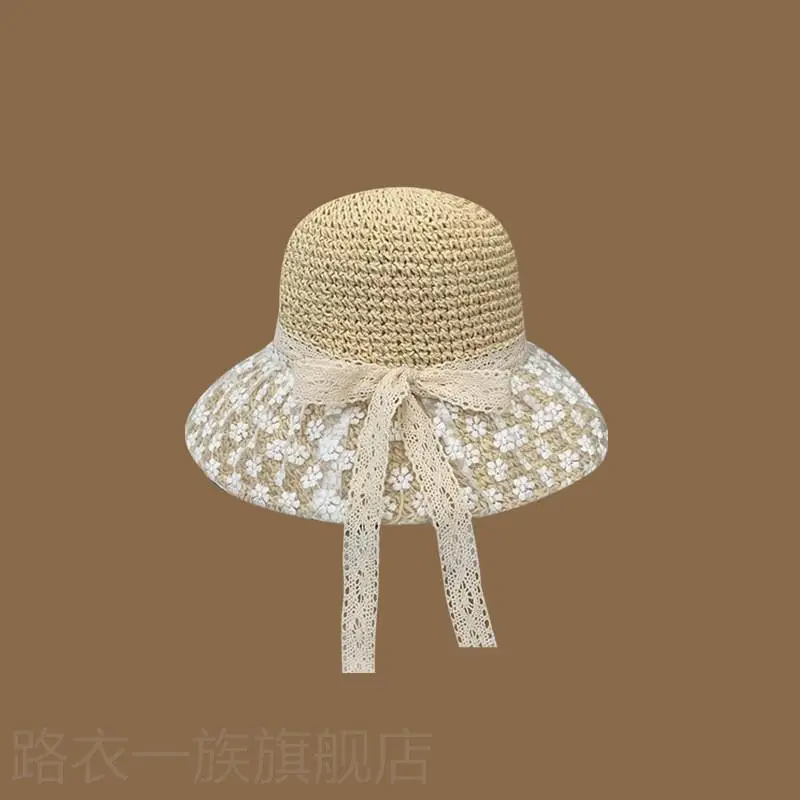 Women Straw Bow Cap Wide Brim Pink Letter - Image 39