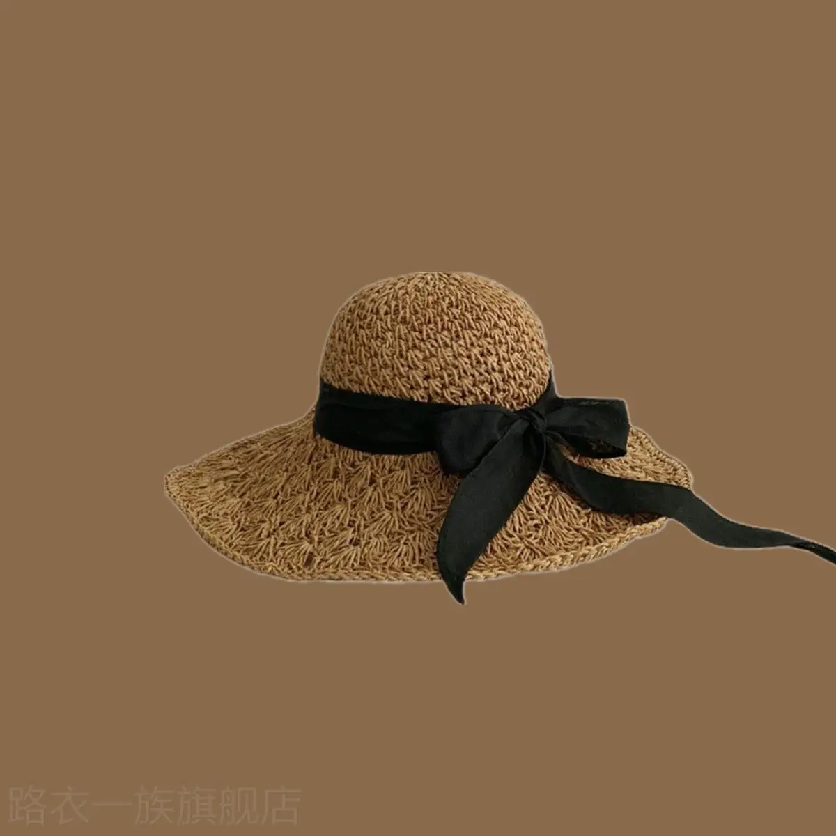 Women Straw Bow Cap Wide Brim Pink Letter - Image 4