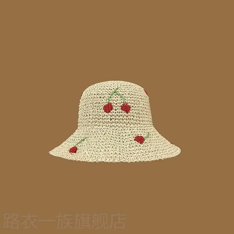 Women Straw Bow Cap Wide Brim Pink Letter - Image 41