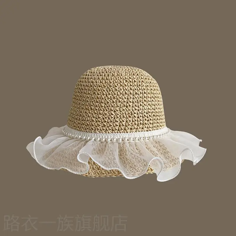Women Straw Bow Cap Wide Brim Pink Letter - Image 43