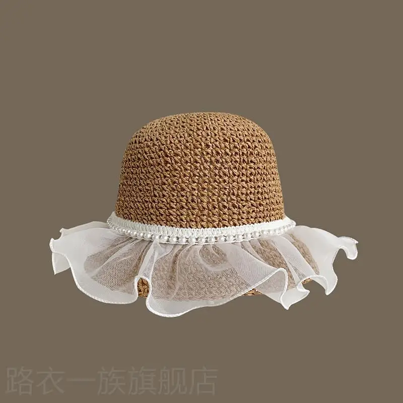 Women Straw Bow Cap Wide Brim Pink Letter - Image 44