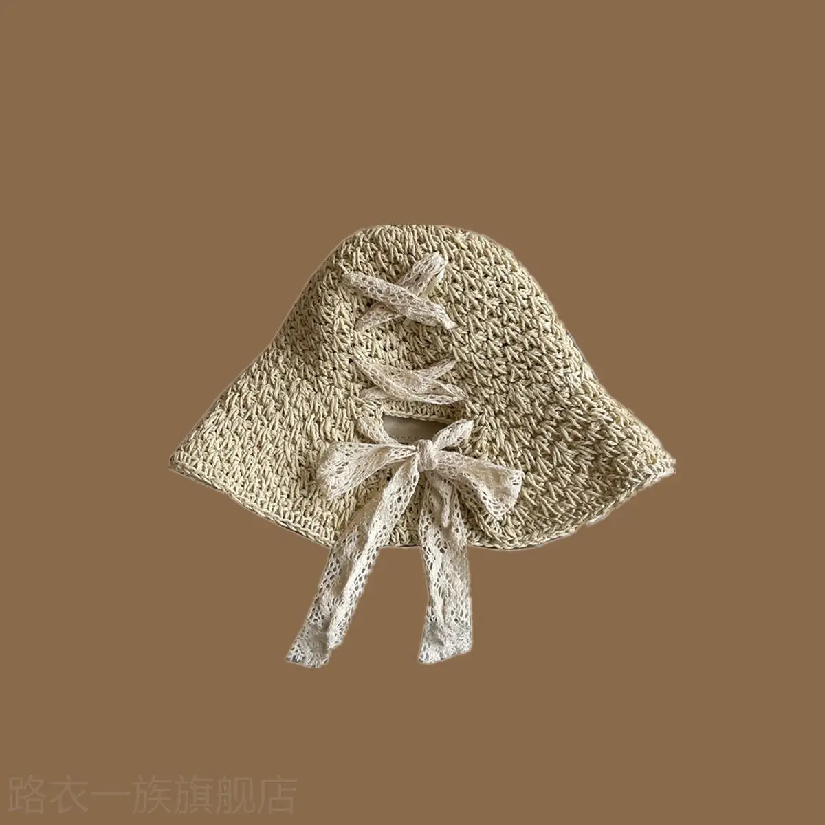 Women Straw Bow Cap Wide Brim Pink Letter - Image 46