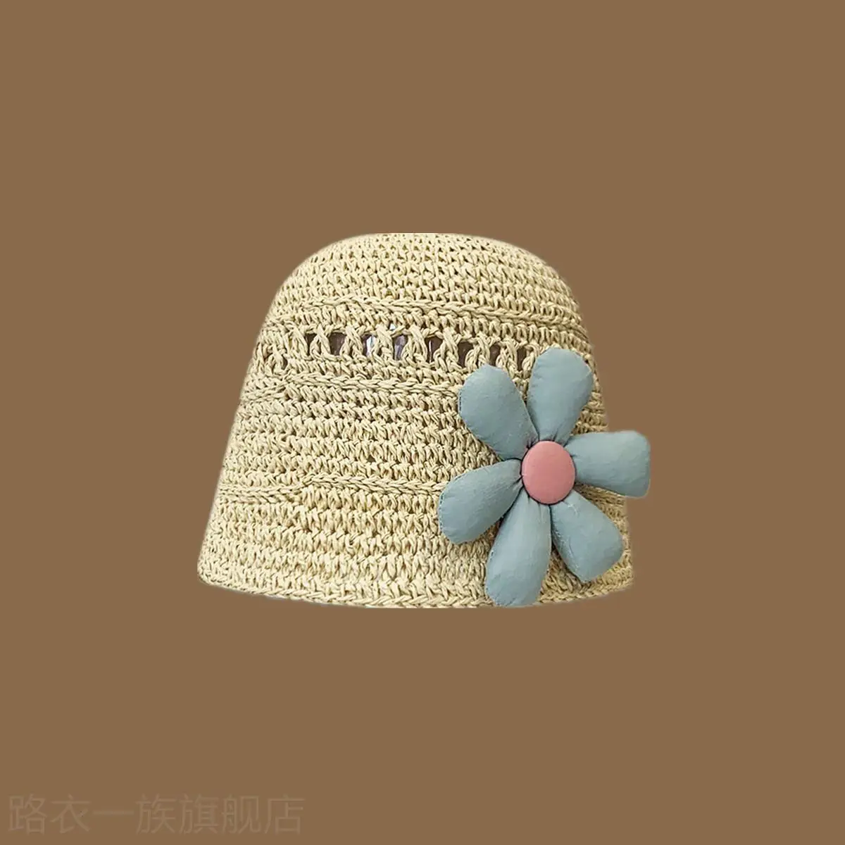 Women Straw Bow Cap Wide Brim Pink Letter - Image 5
