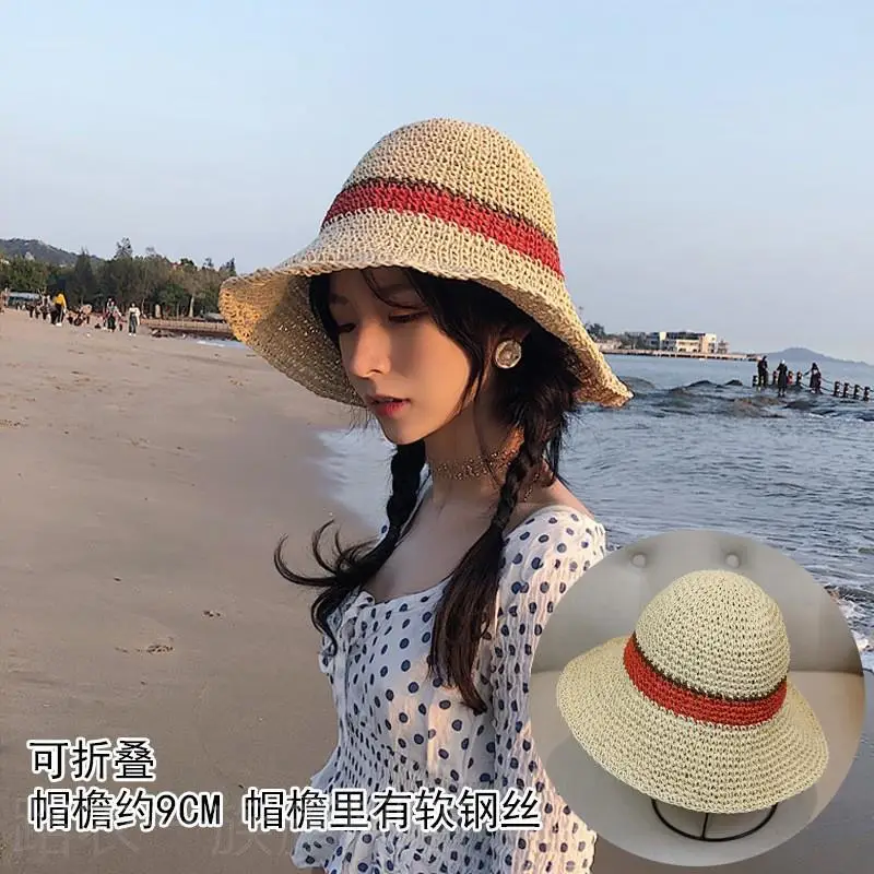 Women Straw Bow Cap Wide Brim Pink Letter - Image 54