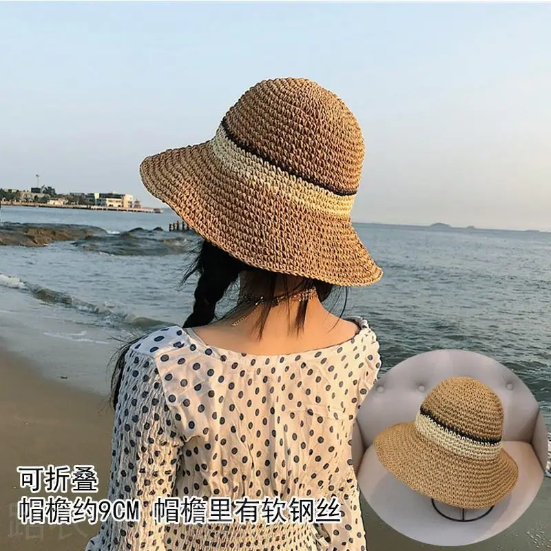 Women Straw Bow Cap Wide Brim Pink Letter - Image 55