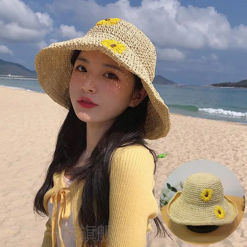 Women Straw Bow Cap Wide Brim Pink Letter - Image 58