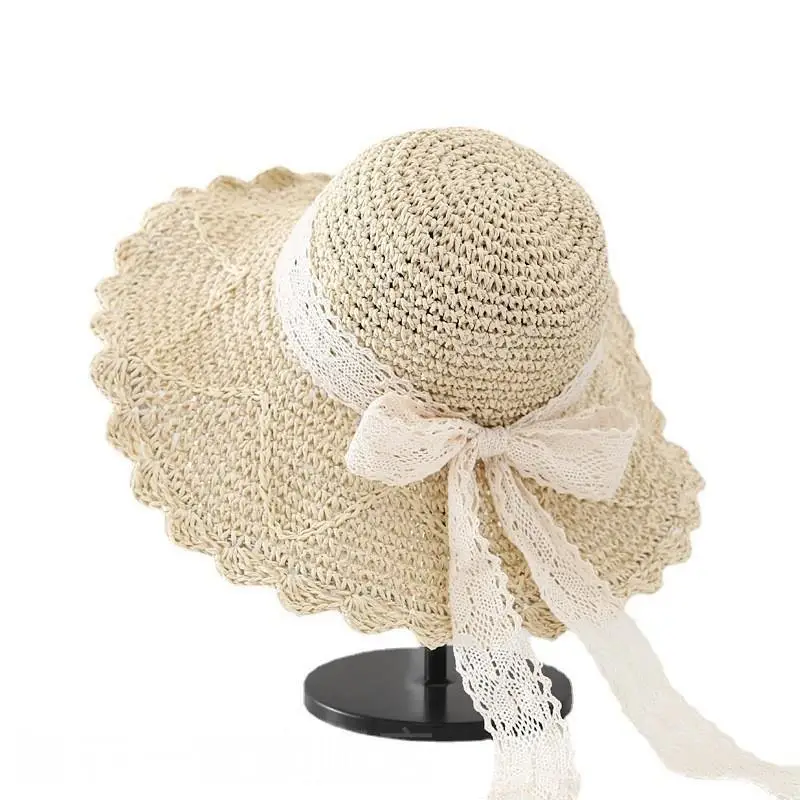 Women Straw Bow Cap Wide Brim Pink Letter - Image 62