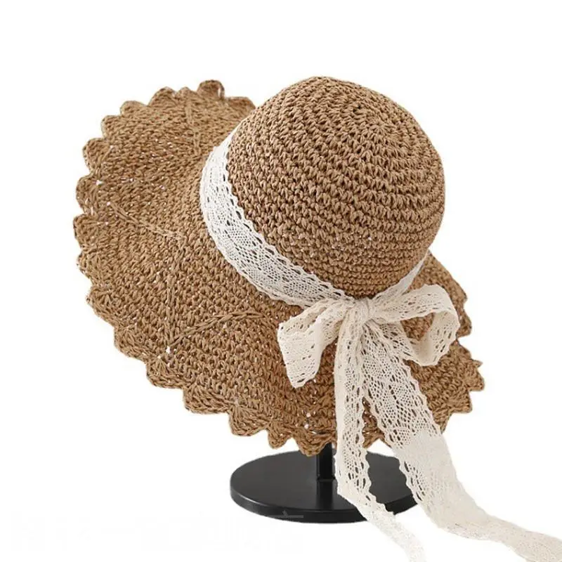 Women Straw Bow Cap Wide Brim Pink Letter - Image 63