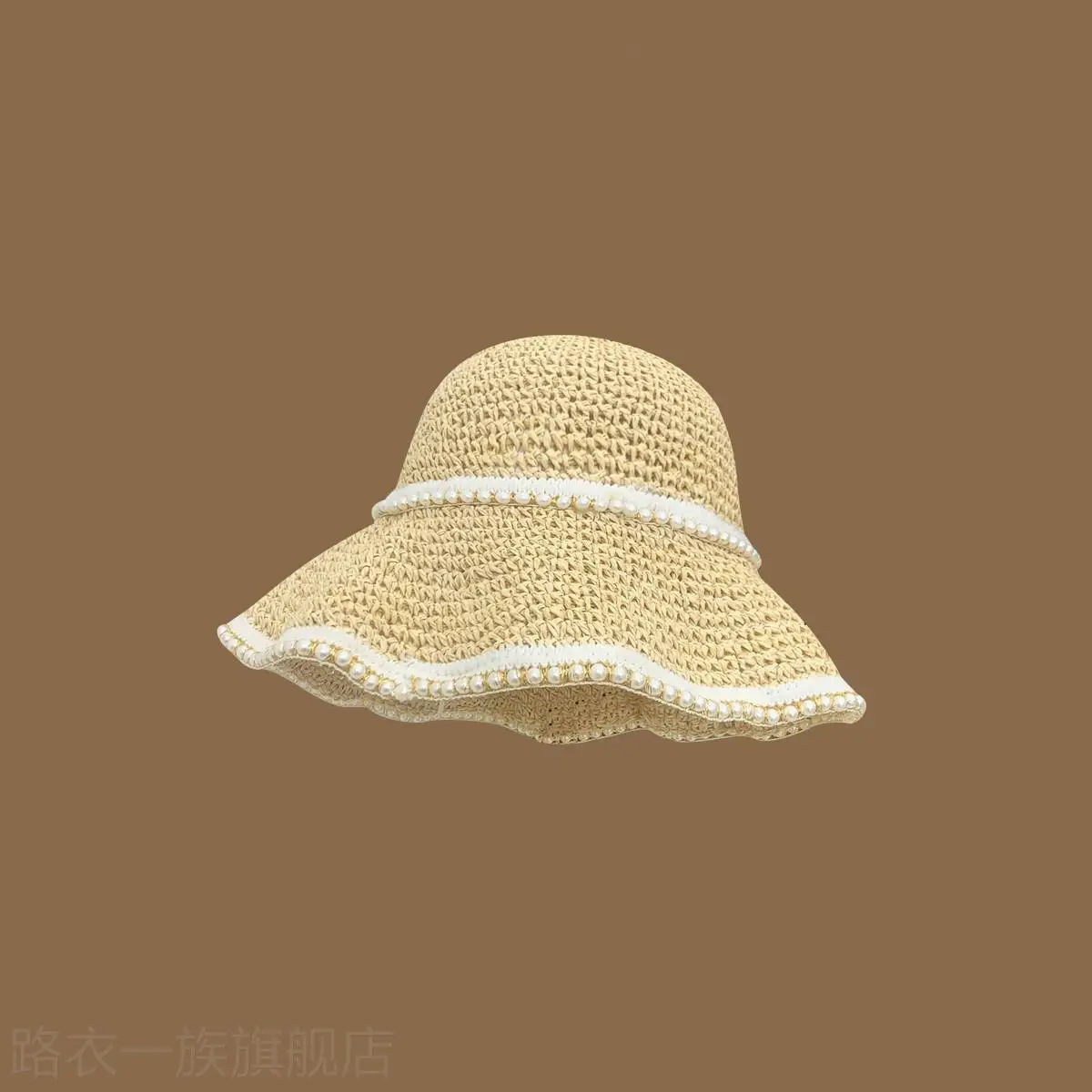 Women Straw Bow Cap Wide Brim Pink Letter - Image 8
